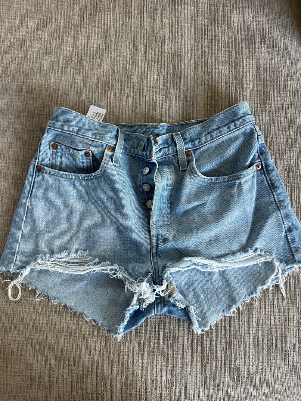 LEVIS 501 High-Rise Light Blue Distressed Denim Shorts